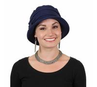Fleece Flower Cloche Hat for Women Cancer Headwear Chemo Ladies Head Coverings, Navy Blue, M