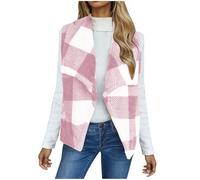 Fleece Gilet for Women UK Plaid Gilet Teddy Zip Up Vest Sherpa Fluffy Waistcoat Body Warmer Lightweight Cozy Gilets Ladies Winter Warm Jacket with Pocket Fuzzy Sleeveless Coat Checked Outwear Clothing