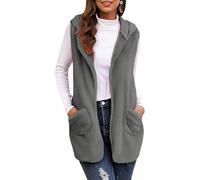 Fleece Gilet for Women UK Teddy Bear Vest Sherpa Fluffy Waistcoat Body Warmer Open Front Faux Fur Gilets Fuzzy Cozy Gilets Ladies Winter Warm Jacket Sleeveless Long Coat Outwear with Pocket