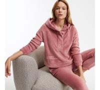 Fleece Hooded Pyjamas with Buttoned Placket dusty pink