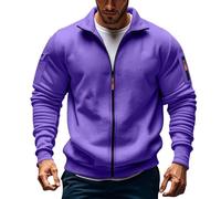 Fleece Hoodie Men Mens Fleece Jackets Full Zip Long Sleeve Solid Color Military Tactical Cargo Sweatshirts Stand Collar Stretchy Sportwears Windbeaker Coat with no Hood Purple