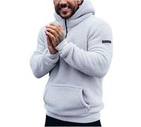 Fleece Hoodie Men Microfleece Half Zip Sweatshirts Autumn Winter Solid Color Fluffy Hoodies Plush Long Sleeve Tops Casual Hooded Pullover with Pockets Hoody for Sports Running M-3XL White