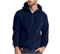 Fleece Hoodie Men Microfleece Half Zip Sweatshirts Autumn Winter Solid Color Fluffy Hoodies Plush Long Sleeve Thermal Tops Casual Hooded Pullover with Pockets 1/4 Zip Hoody for Sports Running