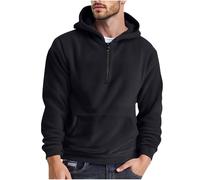 Fleece Hoodie Men Microfleece Half Zip Sweatshirts Autumn Winter Solid Color Fluffy Hoodies Plush Long Sleeve Thermal Tops Casual Hooded Pullover with Pockets 1/4 Zip Hoody for Sports Running