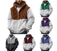 Fleece Hoodie Sweatshirt for Men UK Zip Up Jacket Colorblock Pullover Plush Oversized Jumper Long Sleeve Hooded Coat Sherpa Lined Sweater Soft Classic Jackets Patchwork Hoodies Winter Outwear