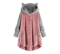Fleece Hoodie Women Cat Ears Hooded Pullover Fluffy Sweatshirt Teddy Coat UK Sale Clearance Casual Loose Cute Jumper Button Down Outwear with Pocket Ladies Plain Fleece Blanket Tops Plus Size S-5XL