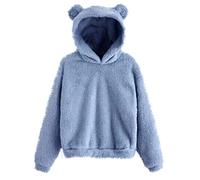 Fleece Hoodie Women Sherpa Fluffy Pullover Sweatshirt Cat Ear Plush Hooded Jumper Fuzzy Teddy Bear Hoodies Solid Color Long Sleeve Autumn Winter Pullovers Tops Cute Casual Soft Cozy Coats UK Plus Size
