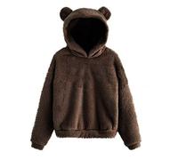 Fleece Hoodie Women Sherpa Fluffy Pullover Sweatshirt Cat Ear Plush Hooded Jumper Fuzzy Teddy Bear Hoodies Solid Color Long Sleeve Autumn Winter Pullovers Tops Cute Casual Soft Cozy Coats UK Plus Size