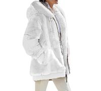 Fleece Hoodie Women Teddy Coat Durable and Warm Hoody Long Sleeves Jackets Plush Pocketed Coat Elegant Coats Zippered Hoodies Casual Jacket White 5XL
