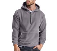Fleece Hoodies for Men Fuzzy Fluffy Teddy Sherpa Fleece Sweatshirt Hooded Plain 1/4 Zip Hoody Gym Jumpers Winter Warm Velvet Pullover Sweater Essentials Hoodie Blanket Top with Pockets Gray