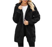 Fleece Hoodies for Women UK Fuzzy Teddy Winter Warm Soft Cardigan Casual Fashion Comfort Loose Fit Longline Ladies Coats white winter jacket women Black S