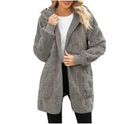 Fleece Hoodies for Women UK Fuzzy Teddy Winter Warm Soft Cardigan Casual Fashion Comfort Loose Fit Longline Ladies Coats womens teddy fleece jumper Gray 4XL