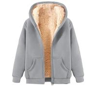 Fleece Hoodies For Women Zip Up Sherpa Hoodie Thermal Warm Pullover Sweatshirts Solid Color Long Sleeve Fall Sweaters Fashion Cute Winter Clothes (Grey-1, L)
