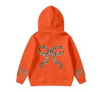 Fleece Hoodies Sweatshirts for Girls Bow Cheetah Leopard Print Long Sleeve Kids Warm Cute Pullover Tops Toddler Baby Fall Winter Thick Oversized Clothes with Pocket Orange