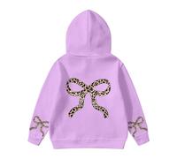 Fleece Hoodies Sweatshirts for Girls Bow Cheetah Leopard Print Long Sleeve Kids Warm Cute Pullover Tops Toddler Baby Fall Winter Thick Oversized Clothes with Pocket Purple
