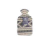 Fleece hot Water Bottles 2litre Multiple Designs Easy Removable Cover Soft and Cosy (Black-creamPatterened)