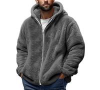 Fleece Jacket for Men Teddy Bear Coat Fulffy Fuzzy Zip Up Hoodie Sherpa Faux Fur Winter Jackets Outdoor Warm Outwear Thermal Plush Coats with Hooded Pocket UK Plus Size S-4XL