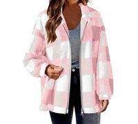 Fleece Jacket for Women Plus Size, Ladies Plaid Shacket Jacket Oversized Teddy Fleece Fuzzy Coats Zip Up Casual Long Sleeve Fluffy Outfits Winter Clothes Tartan Checked Coat Size 8-22