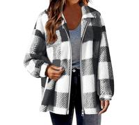 Fleece Jacket for Women Plus Size, Ladies Plaid Shacket Jacket Oversized Teddy Fleece Fuzzy Coats Zip Up Casual Long Sleeve Fluffy Outfits Winter Clothes Tartan Checked Coat Size 8-22