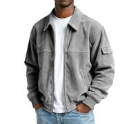 Fleece Jacket Men Men's Sherpa Jacket Winter Fleece Lined Warm Cozy Coat Zip Up Lapel Collar for Country Walks, Outdoor Leisure, and Winter Fashion Mens Zip Up Tops No Hood Grey L