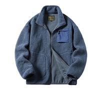 Fleece Jacket Men's Black Teddy Fleece Jacket Warm Outerwear Teddy Fleece with Stand-Up Collar Winter Jacket with Zip Over Mountain Jacket Casual Sports Jacket Winter Sizes S - 4XL, blue, L