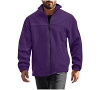 Fleece Jacket Mens Full Zip, Winter Coats for Men Full-Zip Plain Microfleece Jackets with Pockets Casual Thermal Coat Warm Sweatshirts Outerwear for Sports Outdoor Hiking Walking Purple