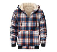 Fleece Jacket Mens Plaid Fluffy Warm Winter Coat Tartan Print Full Zip Sherpa Lined Jacket Plush Teddy Bear Hoodies Furry Long Sleeve Drawstring Hoody Outwear with Pockets S-3XL