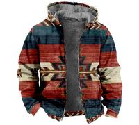 Fleece Jacket Mens UK Sale Clearance Fleece Lined Oversized Hoodie Full Zip Thicken Plush Hooded Jackets Plaid, Ethnic Style Printed Coat Tops Warm Comfy Outerwear Winter Coats for Men