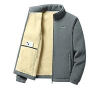 Fleece Jacket Men's Warm Winter Jacket with Fleece Inside Corduroy Jacket Thick Thermal Jacket Outdoor Sweat Jacket with Inner Pocket Men's Jacket Stand Collar Jacket Plain Leisure Jacket, gray, XL