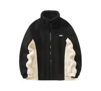 Fleece Jacket Men's Winter Warm Sherpa Jacket Patchwork Teddy Fleece Jacket Outerwear Teddy Fleece with Stand-up Collar Fluffy Shaggy Teddy Jacket Winter Jacket with Zipper Thickened Plush Jacket(Blac