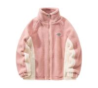 Fleece Jacket Men's Winter Warm Sherpa Jacket Patchwork Teddy Fleece Jacket Outerwear Teddy Fleece with Stand-up Collar Fluffy Shaggy Teddy Jacket Winter Jacket with Zipper Thickened Plush Jacket(Pink