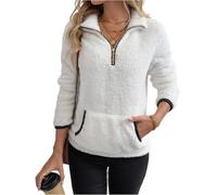 Fleece Jacket Women Fleece Jumper Fluffy Jacket Pullover Fleece Sweatshirts Casual Fuzzy 1/4 Zip Up Long Sleeve Stand Collar Cozy Coat with Pockets