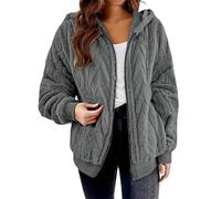 Fleece Jacket Women Fluffy Hoodies Full Zip Coats Winter Jumpers Casual Ladies Cable Knit Sweaters Soft Warm Cardigans Sweatshirts Comfy Fall Jacket Hooded Warm Outwear with Pockets