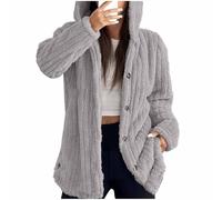 Fleece Jacket Women Fluffy Thick Cardigans with Hood Winter Warm Open Front Long Sleeve Solid Color Plush Coats Outwear Ladies Comfy Soft Fluffy Plus Size Pockets Overcoat Cardigan Jacket Gray M