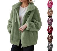 Fleece Jacket Women Full Zip Long - Teddy Fleece Jacket Women Plus Size Winter Warm Coats Sherpa Jackets No Hood Fluffy Jumper Long Sleeve Faux Fur Jackets Cozy Soft Casual Coats With Pockets Green