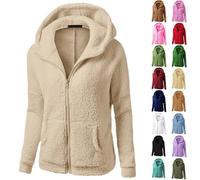 Fleece Jacket Women Ladies Fluffy Long Sleeve Soft Sweatshirts Trendy Full Zip Up Solid Teddy Plush Coats Winter Warm Fuzzy Plus Size Cardigans with Pockets