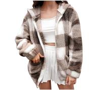 Fleece Jacket Women Plus Size Sale Clearance Winter Fall Jacket Teddy Fleece Lined Full Zip Peacoats Plaid Lapel Casual Coats Y2K Shirt Jackets Basic Tops Long Sleeve Tops for Womens Teen Girls