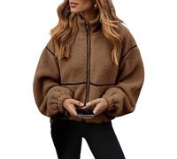 Fleece Jacket Women Sherpa Oversized Zip Up Winter Jackets, Stand Collar Long Sleeve Lightweight Warm Coat (Brown,M)