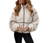 Fleece Jacket Women Sherpa Oversized Zip Up Winter Jackets, Stand Collar Long Sleeve Lightweight Warm Coat (White,XL)