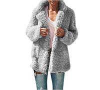 Fleece Jacket Women Sherpa Plush Coat Winter Thick Thermal Outwear Teddy Bear Coats Loose Mid Length Overcoat Warm Soft Fur Outerwear Ladies Open Front Comfy Long Jackets Fluffy Fuzzy Overcoat