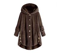 Fleece Jacket Women, Solid Button Down Sherpa Lined Coats Thick Warm Hooded Parkas Jackets Ladies Fluffy Teddy Bear Comfort Outwear Autumn Winter Plus Size Wool Coats Home Casual Overcoat S-5XL
