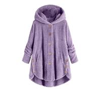 Fleece Jacket Women,Thick Warm Hooded Parkas Jackets Solid Button Down Sherpa Lined Coats Ladies Fluffy Teddy Bear Comfort Outwear Autumn Winter Plus Size Wool Coats Home Casual Overcoat S-5XL