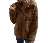 Fleece Jacket Women UK Ladies Teddy Fleece Sweatshirt Winter Coat Sherpa Lined Jacket Women Full Zip Hoodie Teddy Bear Coats Fuzzy Fleece Sweatshirts Ladies Fleece Tops Sweater Outwear Winter Clothes