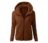 Fleece Jacket Women UK Orange Fluffy Teddy Coat Thick Plush Cardigan with Pocket Sherpa Lined Winter Fuzzy Jackets Coats Warm Full Zip up Warm Overcoat Ladies Plus Size Hoodie Blanket Soft Outwear