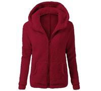 Fleece Jacket Women UK Orange Fluffy Teddy Coat Thick Plush Cardigan with Pocket Sherpa Lined Winter Fuzzy Jackets Coats Warm Full Zip up Warm Overcoat Ladies Plus Size Hoodie Blanket Soft Outwear