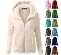 Fleece Jacket Women UK Orange Fluffy Teddy Coat Thick Plush Cardigan with Pocket Sherpa Lined Winter Fuzzy Jackets Coats Warm Full Zip up Warm Overcoat Ladies Plus Size Hoodie Blanket Soft Outwear