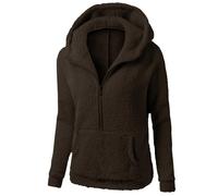 Fleece Jacket Women UK Orange Fluffy Teddy Coat Thick Plush Cardigan with Pocket Sherpa Lined Winter Fuzzy Jackets Coats Warm Full Zip up Warm Overcoat Ladies Plus Size Hoodie Blanket Soft Outwear