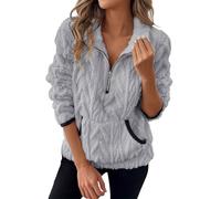 Fleece Jacket Women Womens Fleece Jumper Half Zip Fluffy Teddy Pullover Sweatshirt Fall Winter Ladies Casual Cozy Fuzzy Sweater Sherpa Coat Tops Stand Collar Jumpers with Pockets 2025 Light Ashy L