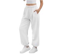 Fleece Jogging Bottoms for Women Lightweight Inside Waist Drawstring Baggy Trousers with Pockets Casual Comfy Autumn Winter Warmth Buttoms Fashionable Workout Hiking Jounge Sweat Pants White