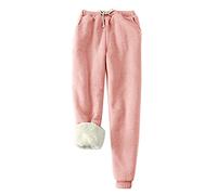 Fleece Jogging Bottoms Women Warm Sherpa Lined Athletic Sweatpants Jogger Pants Fluffy Winter Trousers Sherpa Sweatpants Warm Tracksuit Bottoms with Pockets,08 Pink,XL